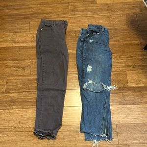 Two jeans, dark gray and blue ripped